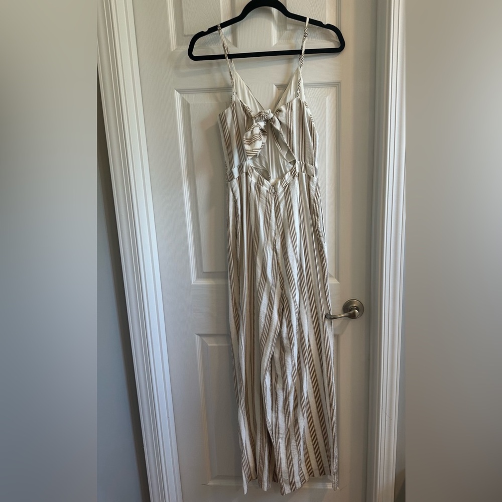Lush Cream and Tan Striped Jumpsuit - Picture 2 of 8